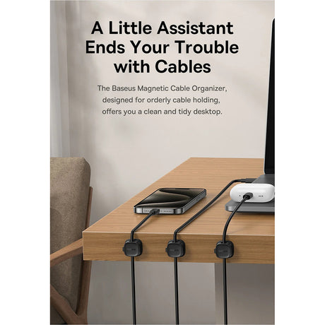 Cablu Baseus Organizer Lite Series Magnetic (B01331106211-00), 3 Pack Pieces, 3M Adhesive, Alb