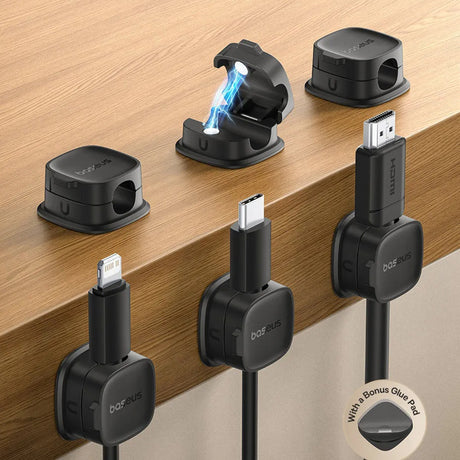 Cablu Baseus Organizer Lite Series Magnetic (B01331106111-00), 3 Pack Pieces, 3M Adhesive, Negru