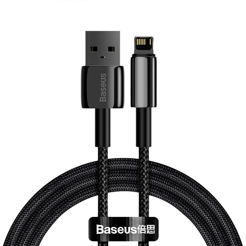 Cablu Baseus Tungsten Gold (CALWJ-A01), USB-A to Lightning, 2.4A, 480Mbps, 20W, 2m, Negru