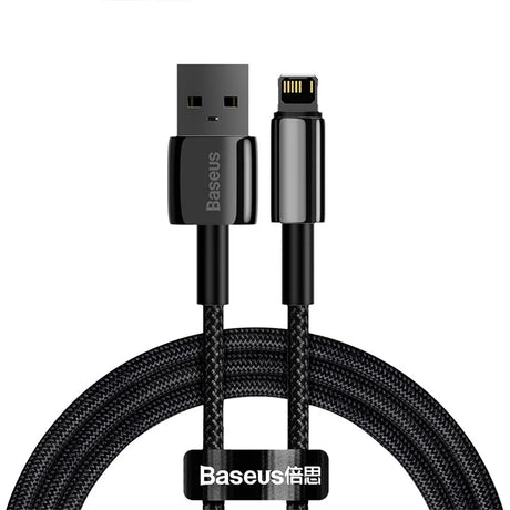 Cablu Baseus Tungsten Gold (CALWJ-A01), USB-A to Lightning, 2.4A, 480Mbps, 20W, 2m, Negru