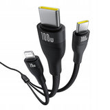 Cablu Baseus Flash Series 3 (P10377502111-00), Fast Charge, USB-C to 2x USB-C, Lightning, 100W, 480Mbps, 1.5m, Negru