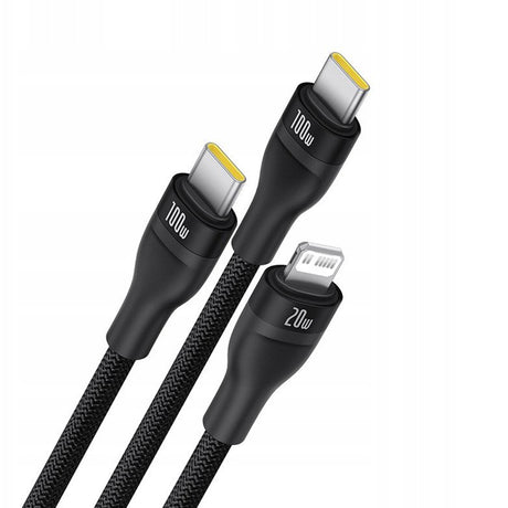 Cablu Baseus Flash Series 3 (P10377502111-00), Fast Charge, USB-C to 2x USB-C, Lightning, 100W, 480Mbps, 1.5m, Negru