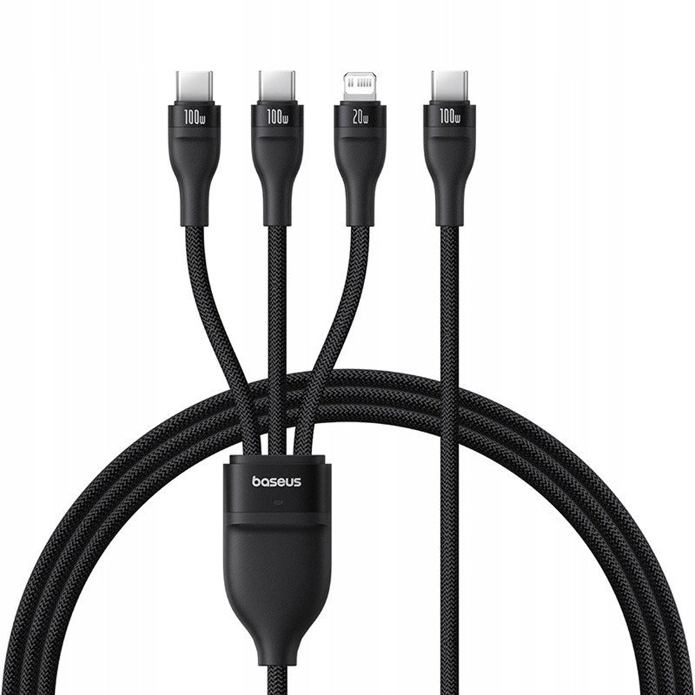 Cablu Baseus Flash Series 3 (P10377502111-00), Fast Charge, USB-C to 2x USB-C, Lightning, 100W, 480Mbps, 1.5m, Negru