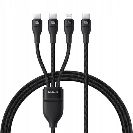 Cablu Baseus Flash Series 3 (P10377502111-00), Fast Charge, USB-C to 2x USB-C, Lightning, 100W, 480Mbps, 1.5m, Negru