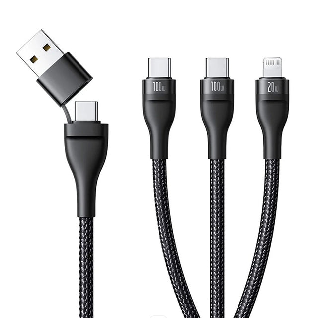 Cablu Baseus Flash Series 3 (P10377501111-00), Fast Charge, USB, USB-C to Lightning, 2x USB-C, 100W, 1.5m, Negru