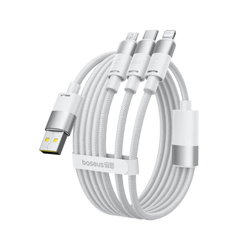Cablu Baseus StarSpeed (P10319900211-00), Fast Charging, USB to Micro-USB, Type-C, Lightning, 100W, 1.5m, Alb