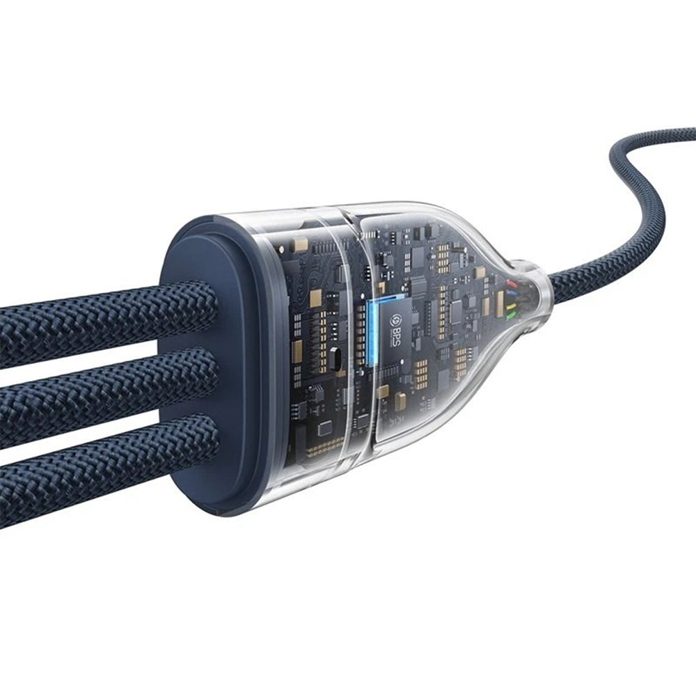 Cablu Baseus Flash Series 3 (P10377503321-00), Fast Charge, USB-C to 3x Type-C, 3in1, PD100W, 480Mbps, 1.5m, Albastru
