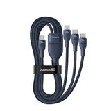 Cablu Baseus Flash Series 3 (P10377503321-00), Fast Charge, USB-C to 3x Type-C, 3in1, PD100W, 480Mbps, 1.5m, Albastru