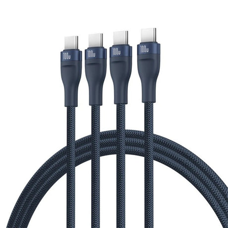 Cablu Baseus Flash Series 3 (P10377503321-00), Fast Charge, USB-C to 3x Type-C, 3in1, PD100W, 480Mbps, 1.5m, Albastru
