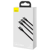 Cablu Baseus Rapid Series (CAMLT-SC01), Fast Charge, 3in1, USB-C to Lightning, Micro-USB, USB-C, 20W, 1.5m, Negru