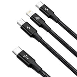 Cablu Baseus Rapid Series (CAMLT-SC01), Fast Charge, 3in1, USB-C to Lightning, Micro-USB, USB-C, 20W, 1.5m, Negru