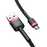 Cablu Baseus Cafule (CAMKLF-H91), USB to Micro-USB, 2A, Quick Charge, Nylon Braid, Velcro, 480Mbps, 3m, Negru / Red