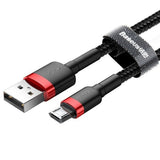 Cablu Baseus Cafule (CAMKLF-H91), USB to Micro-USB, 2A, Quick Charge, Nylon Braid, Velcro, 480Mbps, 3m, Negru / Red