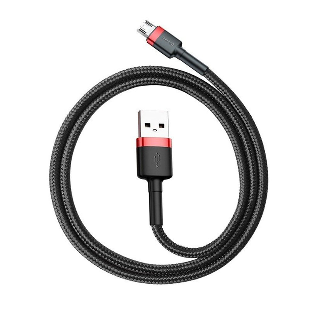 Cablu Baseus Cafule (CAMKLF-H91), USB to Micro-USB, 2A, Quick Charge, Nylon Braid, Velcro, 480Mbps, 3m, Negru / Red