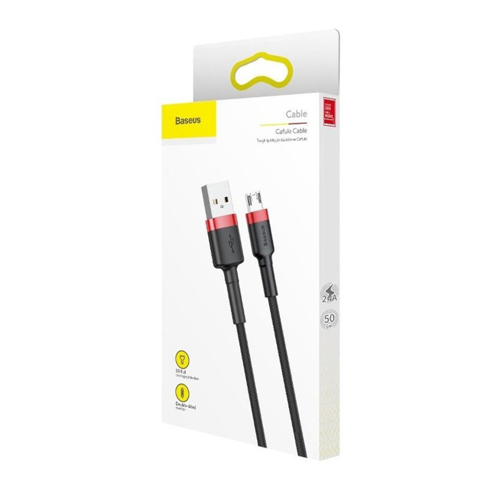 Cablu Baseus Cafule (CAMKLF-H91), USB to Micro-USB, 2A, Quick Charge, Nylon Braid, Velcro, 480Mbps, 3m, Negru / Red