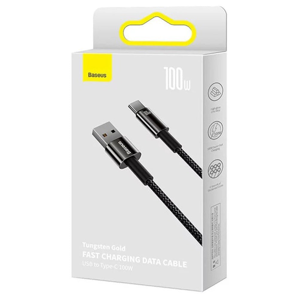 Cablu Baseus Tungsten Gold (CAWJ000001), USB to Type-C, Super Fast Charge, 100W, 480Mbps, 1m, Negru