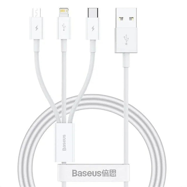 Cablu Baseus (P10377705213-00), Fast Charge, USB to USB-C, Lightning, Micro-USB, 100W, 480Mbps, 1.5m, Alb