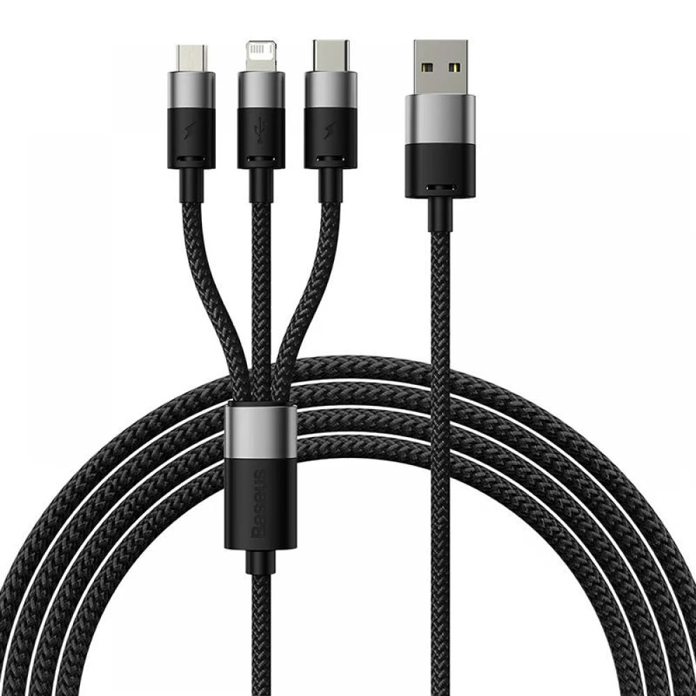 Cablu Baseus StarSpeed (CAXS000001), Fast Charging, USB to Lightning, Micro-USB, USB-C, 20W, 5V/3.5A, 1.2m, Negru