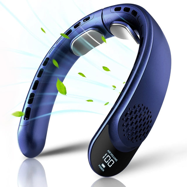 Techsuit Neck Fan (S8), Portable, with Digital Display, 3 Wind Speeds, 4000mAh, 7300RPM, Albastru
