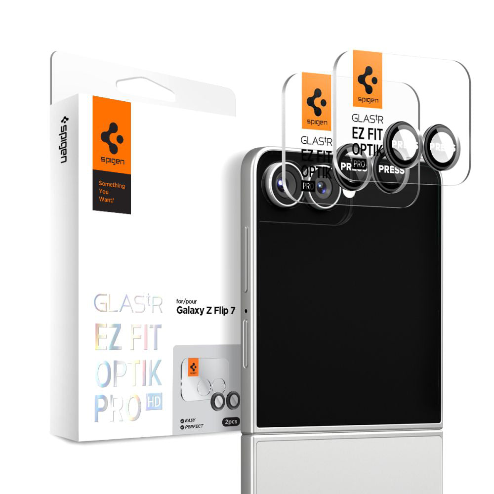 Folie de protectie Spigen (set de 2) Optik.tR EZ Fit Pro HD Camera Glass (AGL09587) compatibil cu Samsung Galaxy Z Flip7, Negru