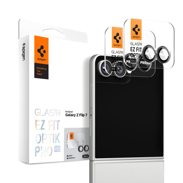 Folie de protectie Spigen (set de 2) Optik.tR EZ Fit Pro HD Camera Glass (AGL09587) compatibil cu Samsung Galaxy Z Flip7, Negru