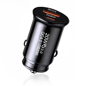 Incarcator Techsuit Premium Car MiniFuseX (C4), Fast Charge, Mini Design, 2in1 USB QC 4.0, Type-C PD20W, ABS, Negru