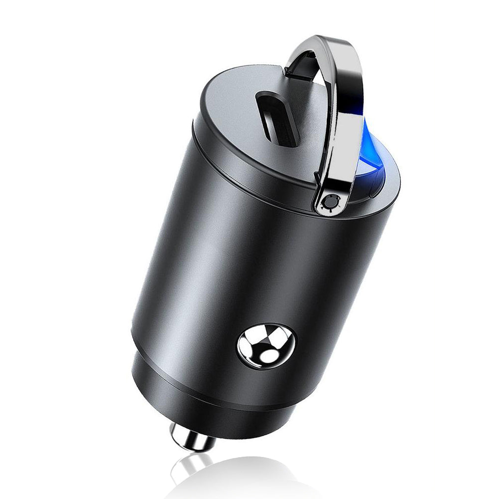 Incarcator Techsuit Premium Car NanoVolt (C5), Mini Design, Fast Charge, Type-C PD30W, 3A, Pull Ring, Aluminium Alloy, Negru