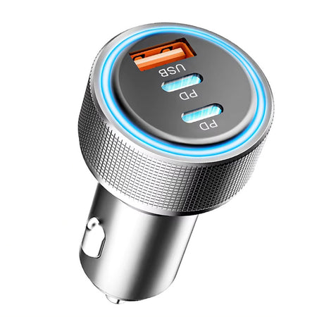Incarcator Techsuit Premium Car DriveBoost (C6), Fast Charge, LED Light, USB, 2x Type-C 60W, 5V/3A, Aluminium Alloy, Argintiu
