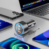 Incarcator Techsuit Premium Car DriveBoost (C6), Fast Charge, LED Light, USB, 2x Type-C 60W, 5V/3A, Aluminium Alloy, Argintiu