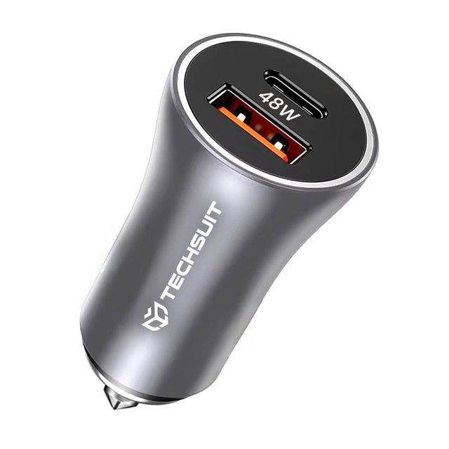 Incarcator Techsuit Premium Car RescueVolt (C3), with Metal Window Breaker, Fast Charge, USB QC18W, USB-C PD30W, 5V/3A, Gri