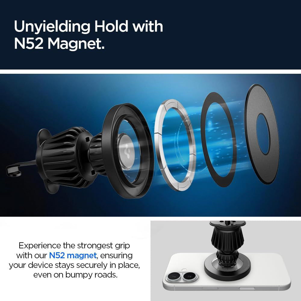 Suport Spigen MFT13 (ACP08315), MagSafe, for Dashboard, Air Vent, 360° Rotation, Magnetic Grip, Universal, Adjustable, Argintiu