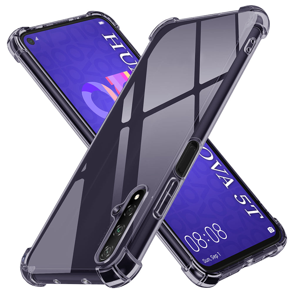 Husa de protectie Techsuit Shockproof Clear Silicone compatibil cu Huawei Nova 5T / Honor 20, Negru Fumuriu