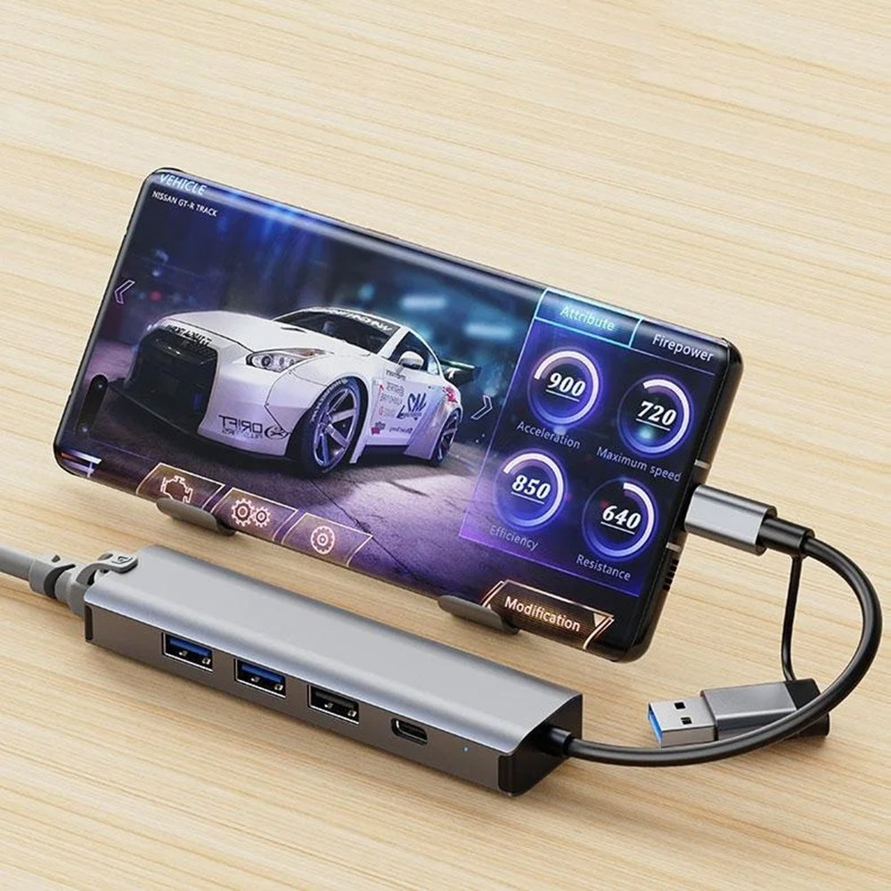 Hub/Dock Techsuit Docking Station BoostNetLink 5in2 (H3), USB, Type-C to 3x USB, 1x USB-C, Ethernet RJ45, 1000Mbps, Gri