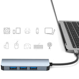 Hub/Dock Techsuit Docking Station DataBridge 4 in 1 (H8), USB, Type-C to USB 3.0, 3x USB 2.0, Gri