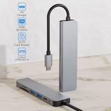 Hub/Dock Techsuit Docking Station TurboChargeX 6 in 1 (H5), Type-C to 2x USB, Type-C, HDMI, TF/SD Card, PD100W, 4K@30Hz, Gri