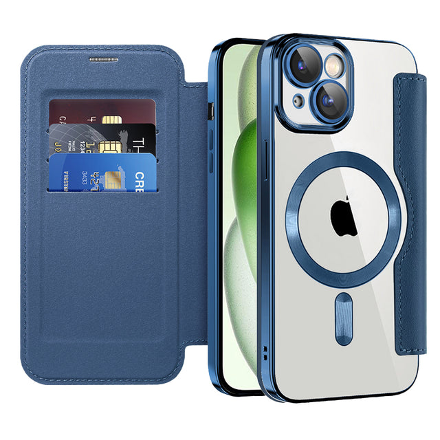 Husa de protectie Techsuit SmartMag Book compatibil cu iPhone 15 Plus, Albastru