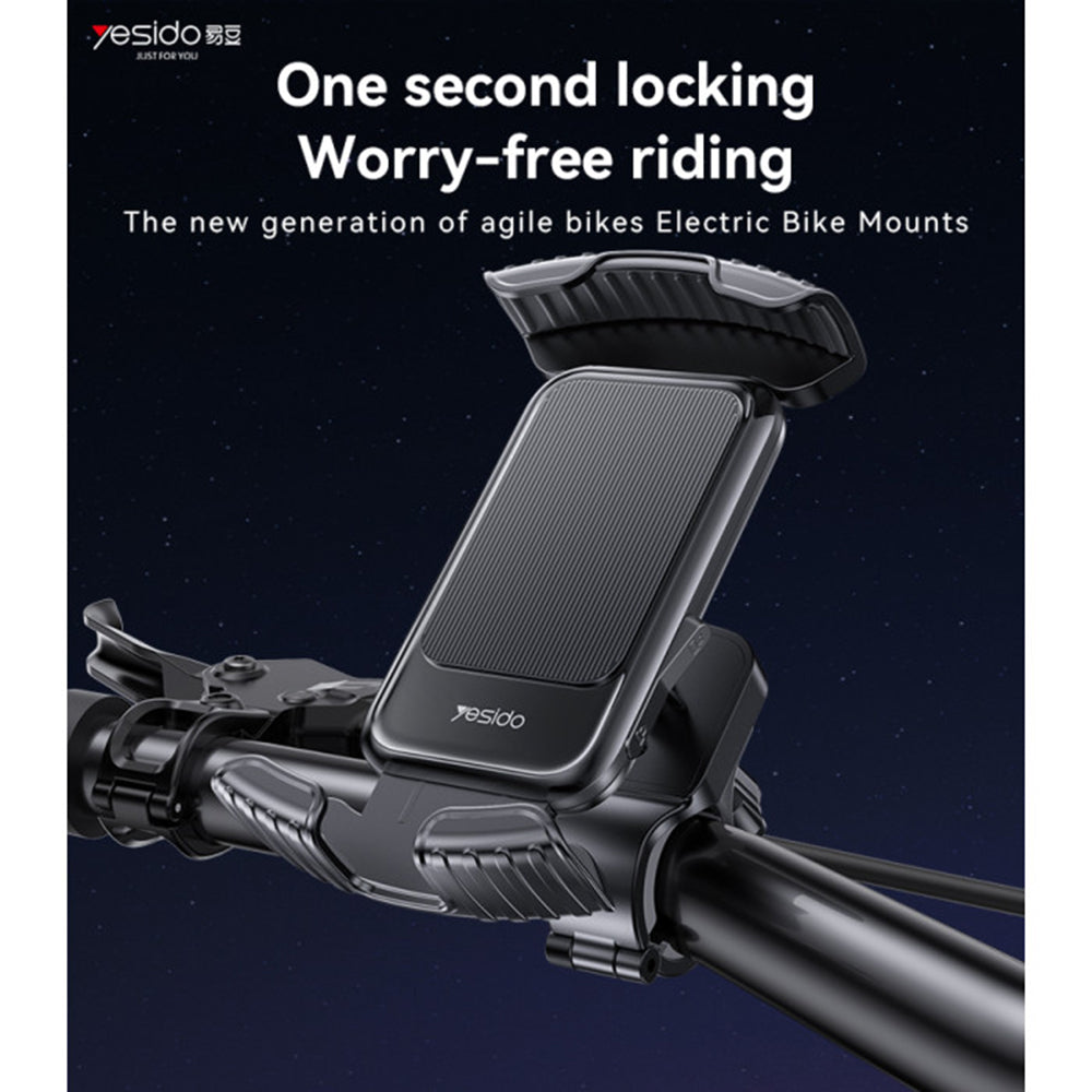 Suport Yesido Bicycle Phone (C249), 360 Rotation, One-Touch Stabilization Locking, 4.8-7.2", Negru