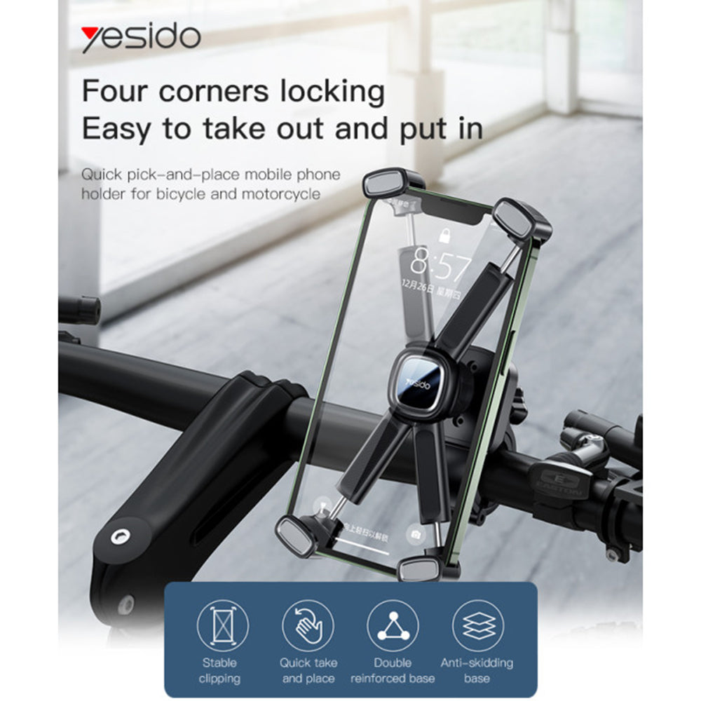 Suport Yesido Bike (C191), for Bicycle/Motocycle, Multi-Angle Adjustment, 4.5-6.8", Negru