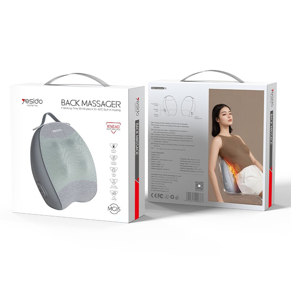 Yesido Back Massager (MG15), with Heating Function, Quiet Operation, 32W, 2000mAh, Gri