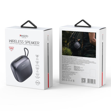Casti Yesido Wireless Speaker (YSW24), Bluetooth 5.3, Mini Design, Waterproof, Lanyard, TF, AUX, Type-C, 1000mAh, Negru