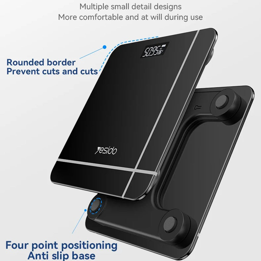 Gadget Yesido Digital Scale Body Weight (MG10), LED Display, Tempered Glass, 5-150kg, Negru