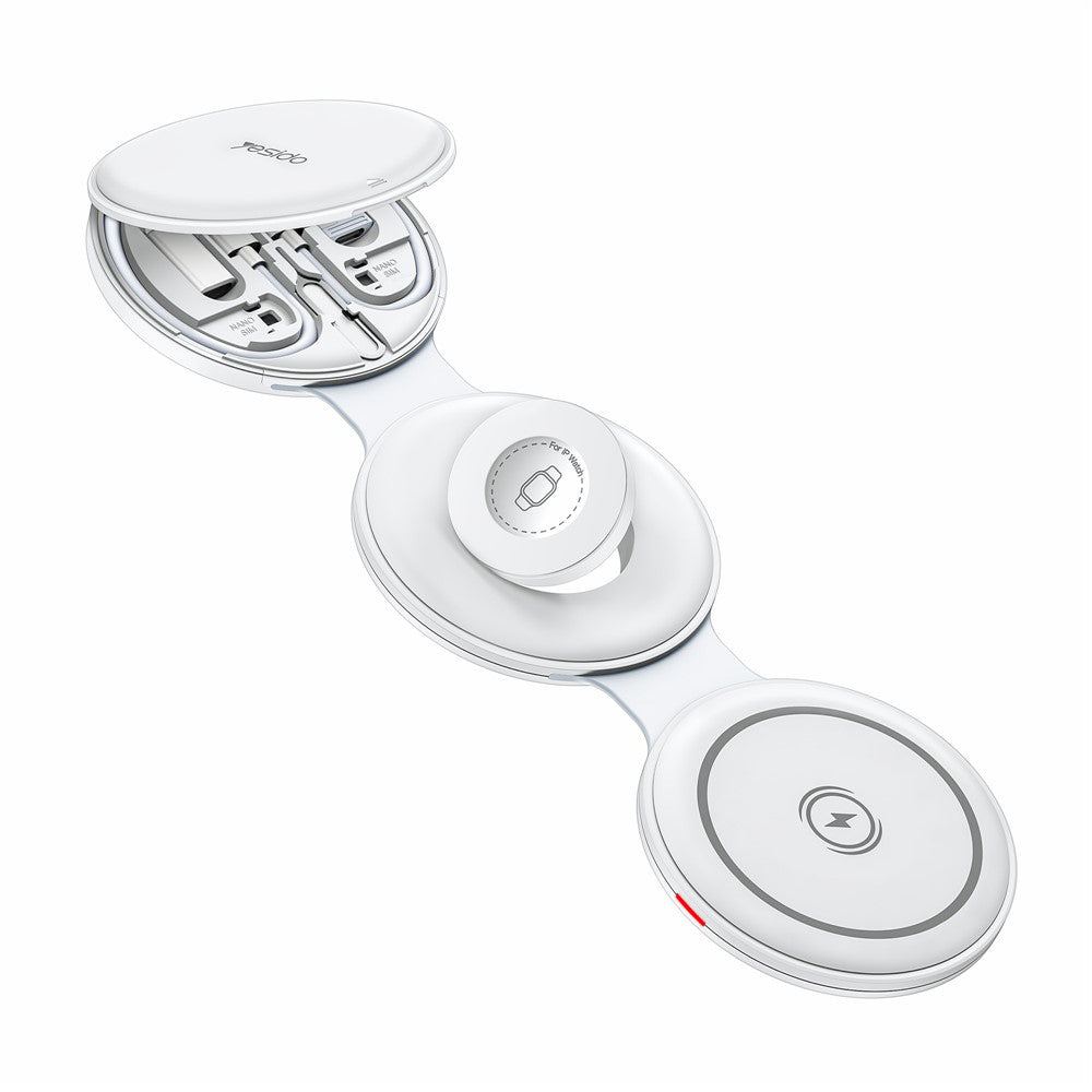 Incarcator Yesido Wireless Charging Station 5in1 (DS29), for iPhone, Earbuds, Apple Watch, Magnetic, Foldable, Holder, Alb