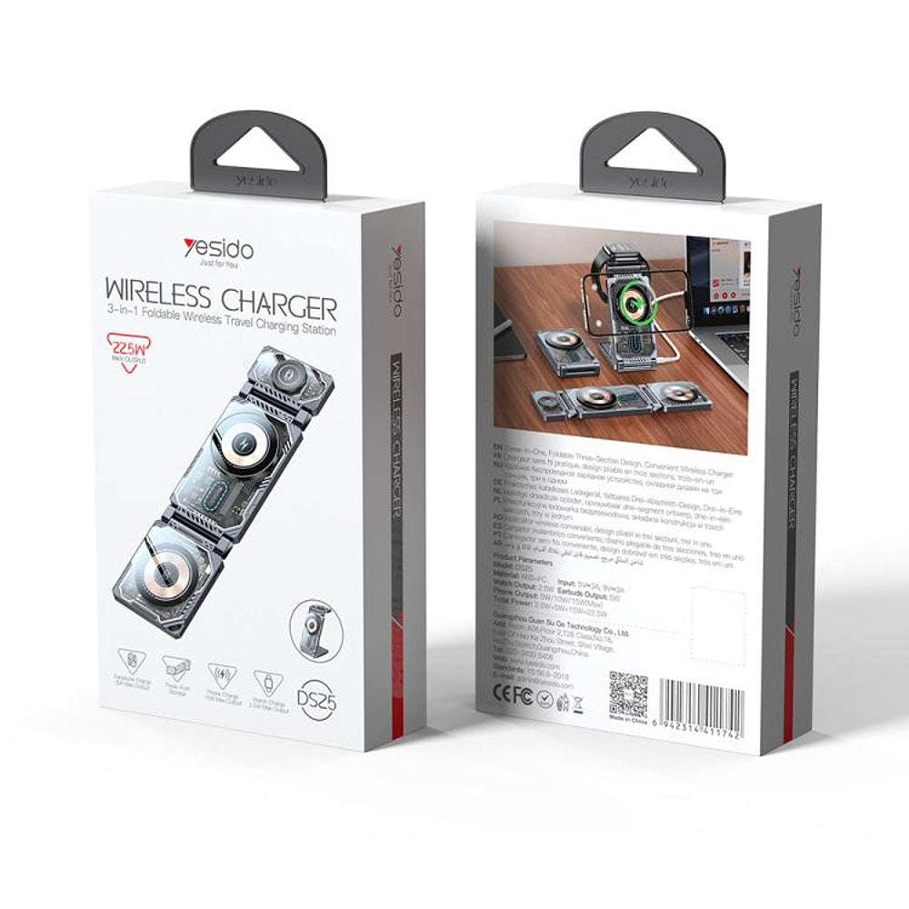 Incarcator Yesido (DS25), Wireless, 15W, Pliabil, Negru
