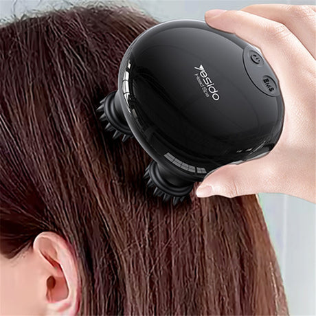 Yesido Handheld Head Massager (MG04), with 4 Gear Head Scratcher, Electrical Muscle Stimulation, 1200mAh, 3200RPM, Negru