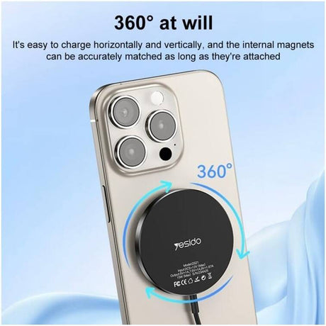 Incarcator Yesido Wireless Charging Station (DS21), for iPhone, Fast Charging, N52 Magnets, Strong Adsorption, 15W, Type-C, Negru