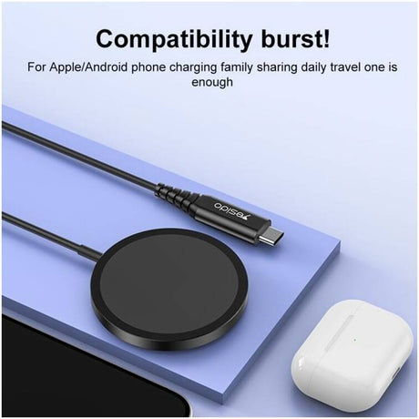 Incarcator Yesido Wireless Charging Station (DS21), for iPhone, Fast Charging, N52 Magnets, Strong Adsorption, 15W, Type-C, Negru