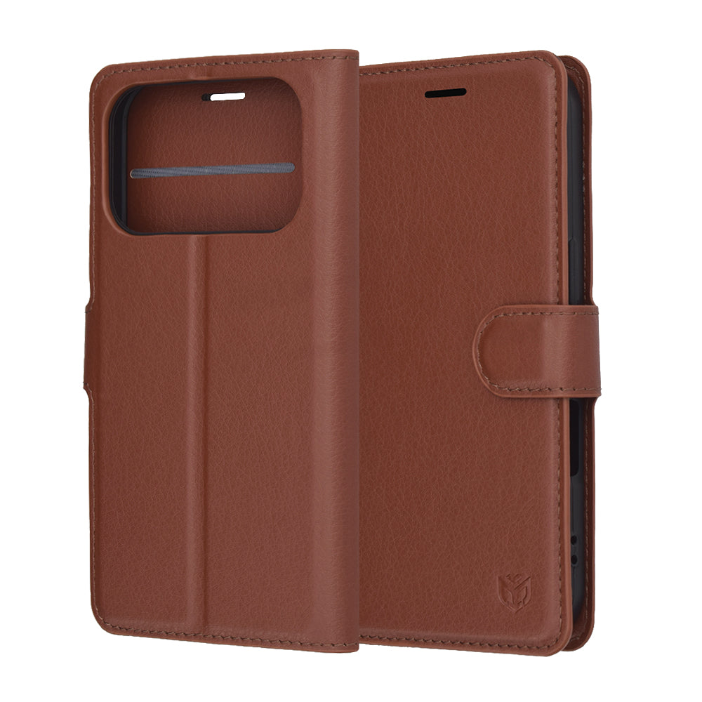 Husa de protectie Techsuit Leather Folio compatibil cu iPhone 17 Pro Max, Maro