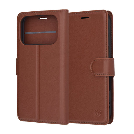 Husa de protectie Techsuit Leather Folio compatibil cu iPhone 17 Pro Max, Maro