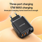 Incarcator Yesido (YC67), with Digital Display, Quick Charge, for Phone, Tablet, 3in1, 2x USB, Type-C, 17W, Negru