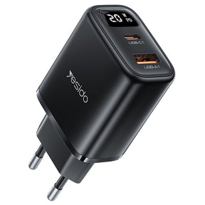 Incarcator Yesido (YC68), with Digital Display, Quick Charge, for Phone, Tablet, USB, Type-C, 20W, Negru